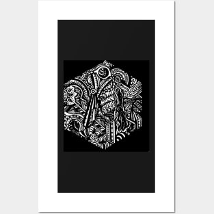 Hexagonal Original Black and White Posters and Art